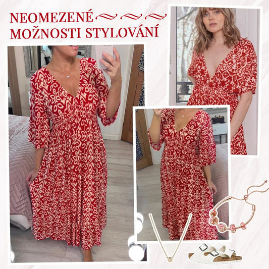 🔥Príležitostná dlhá sukňa s výstrihom do V s potlačou