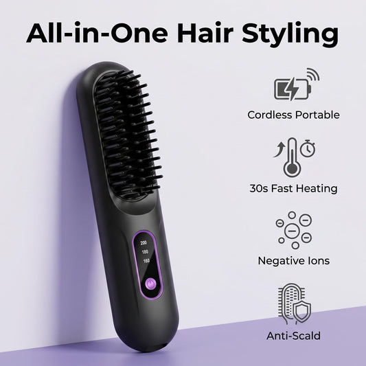 💇Bezdrôtová žehlička na vlasy s negatívnymi iónmi | Prenosný cestovný stylingový hrebeň s trojstupňovou konštantnou teplotou a ochranou proti obareniu✨