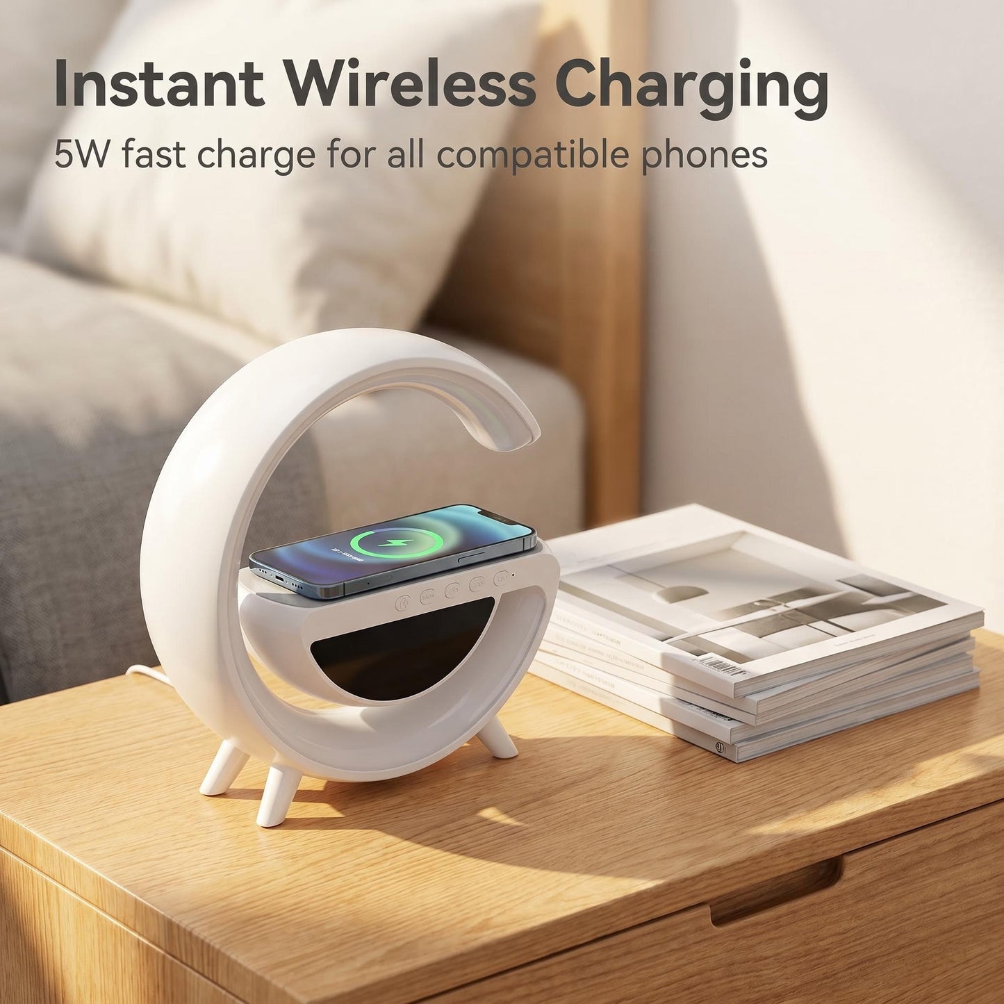 🌙🔋Crescent Moon Inteligentné ambientné svetlo 4 v 1 | Bluetooth reproduktor + bezdrôtová nabíjačka + RGB nočné svetlo + budík, polovičná cena