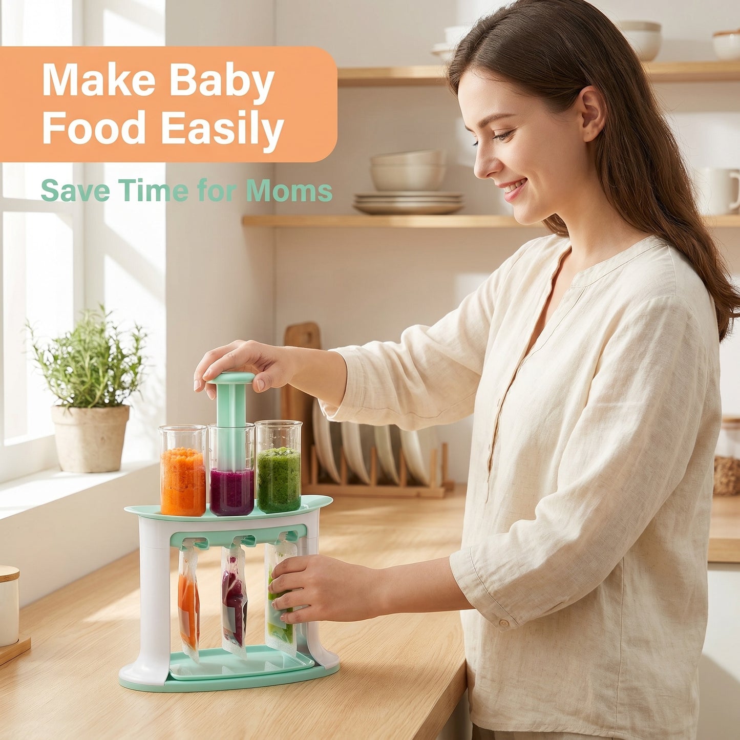 🥦🍼Otočný dávkovač detskej výživy, dá sa dávkovať do viacerých vrecúšok, materiál vhodný pre potraviny, bez BPA, nepriepustný, prenosný