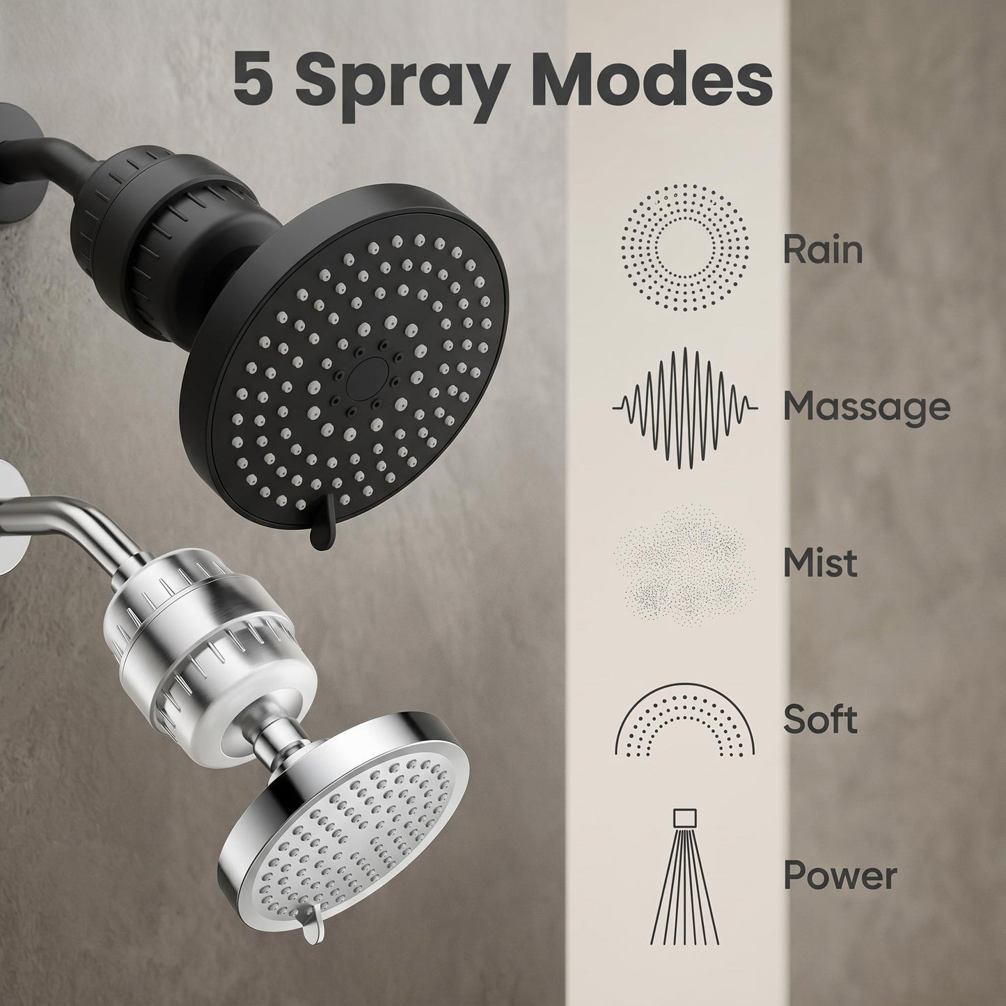 💧20-vrstvová sprchová hlavica s filtráciou vody｜5 nastavení prietoku vody pre zlepšenie tvrdej vody a starostlivosti o pokožku🚿