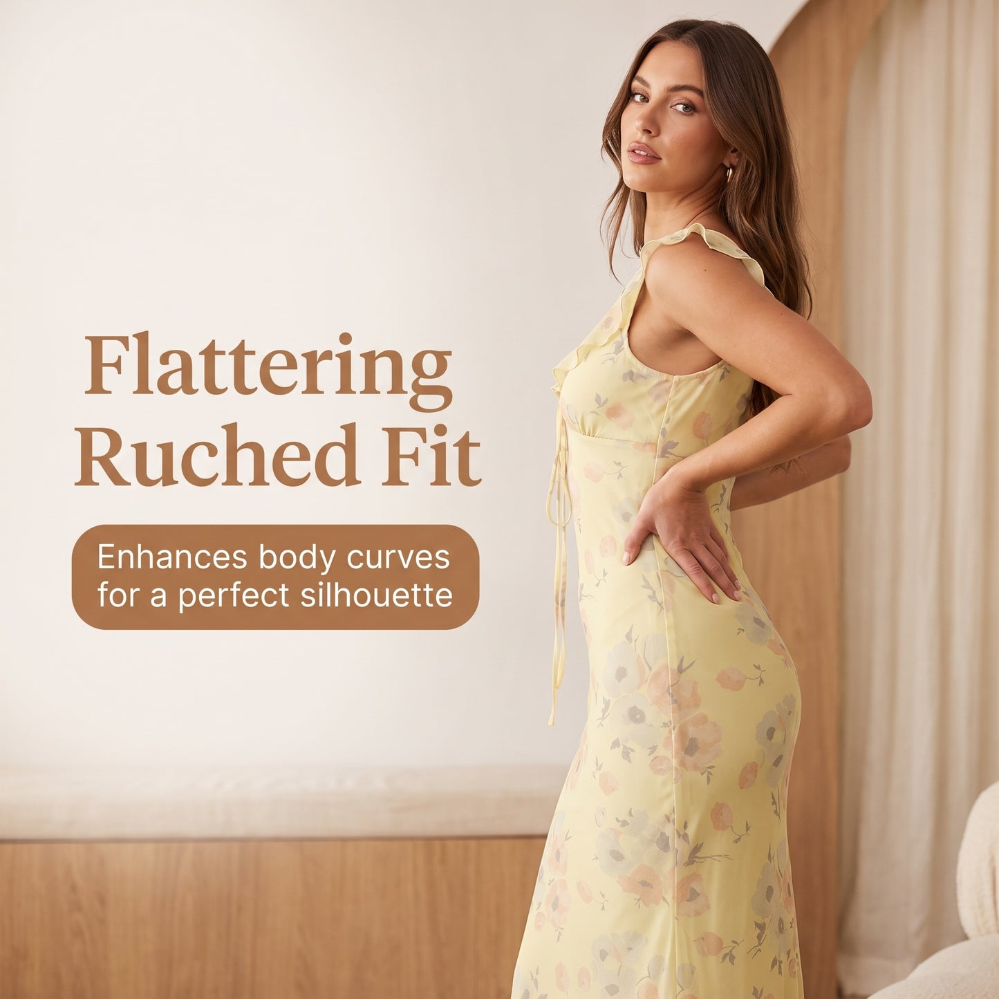 🌼Časovo obmedzená zľava 50%👗Dlhé šaty s kvetinovou potlačou, výstrihom do V a volánikmi