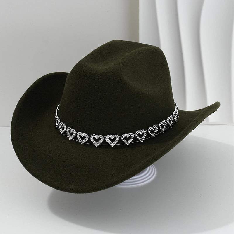 🤠Kovbojský klobúk v západnom štýle s kamienkami a srdiečkami - Ideálny na hudobné festivaly, večierky a fotenie!🎩