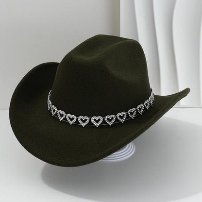🤠Kovbojský klobúk v západnom štýle s kamienkami a srdiečkami - Ideálny na hudobné festivaly, večierky a fotenie!🎩