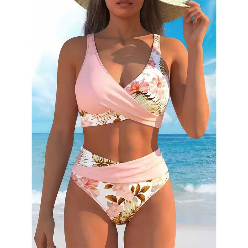 🌊🌸 Bikiny s vysokým pásom a kvetinovým vzorom, ktoré zakrývajú bruško a zoštíhľujú postavu – rýchloschnúce a vysoko pružné dvojdielne plavky na kúpanie v termálnych prameňoch a na pláži