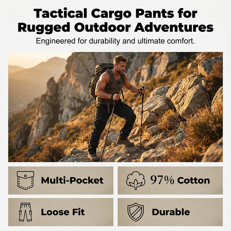 👖🛠️ Pánske taktické nohavice zo 100 % bavlny v khaki farbe – s množstvom vreciek