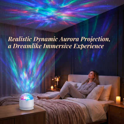 🌌Nočné svetlo s projektorom Aurora｜16-farebné dynamické svetlo a tieň, magické zariadenie na vytvorenie upokojujúcej a uspávajúcej atmosféry v spálni📡