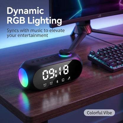 🔊4-v-1 Bluetooth reproduktor k posteli｜360° priestorový zvuk, RGB ambientné osvetlenie, stolový reproduktor s dvojitým budíkom🎵🌈