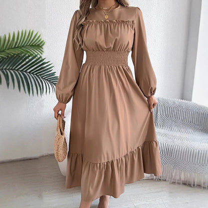 👗Dámske maxi šaty s dlhými rukávmi, volánikmi a stahovaním
