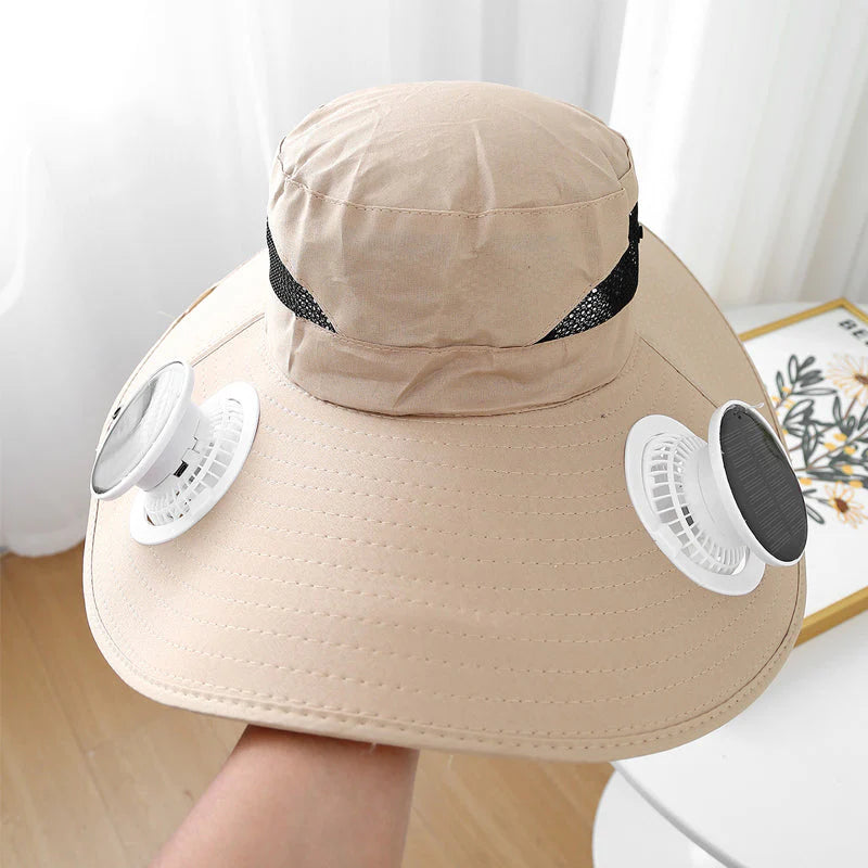 🌬️ 🌞Solárne napájaný slnečný klobúk s dvojitým ventilátorom｜Chladiaci vonkajší slnečný klobúk s dvojitým napájaním cez USB⛱️
