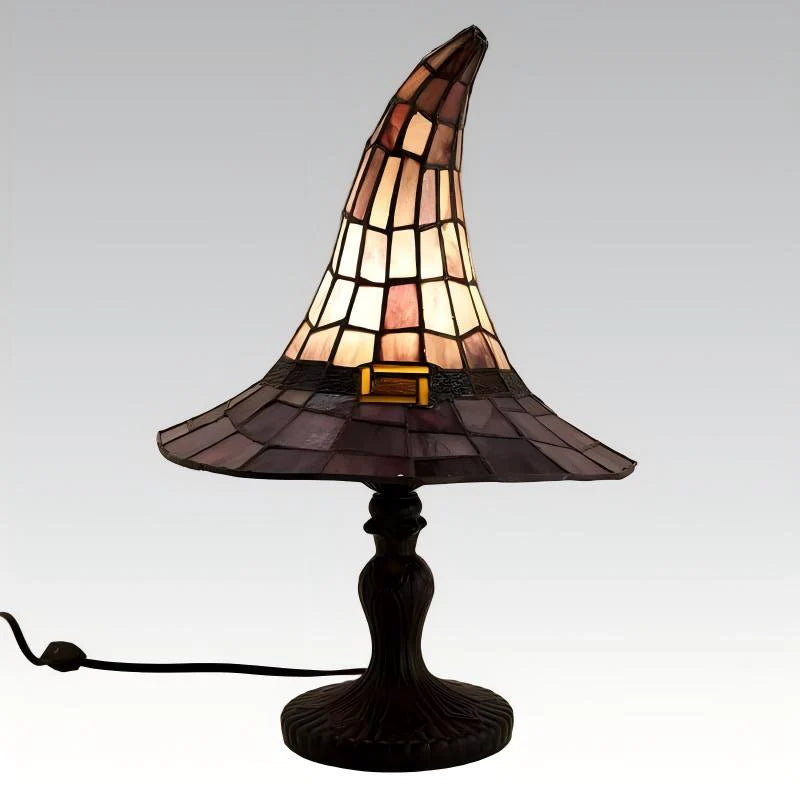 🧙‍♀️Stolová lampa s čarodejníckym klobúkom z farebného skla｜Gotická retro magická atmosféra, nočné svetlo k posteli🔮