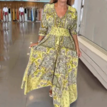🌹Dámske elegantné kvetinové šnúrkové dlhé šaty