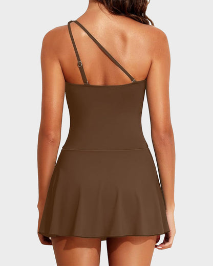 🩱Jednodielne plavky na jedno rameno so sukňou🌞🌊