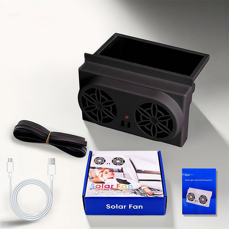 ☀️Solárne napájaný ventilátor do auta｜Dvojitá turbína s vysokým prúdením vzduchu pre automatické chladenie a vetranie pri parkovaní🌬️