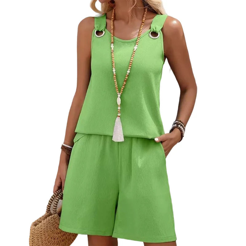 👗Ležérny set na voľný čas pozostávajúci z topu bez rukávov a krátkych nohavíc