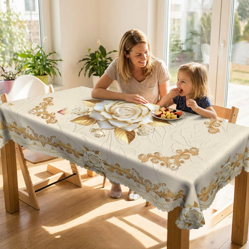✨Časno omejen 50 % popust🍽️Vodoodporen prt z reliefnim vzorcem rožnatega zlata, luksuzen prt za domačo večerjo, odporen na madeže