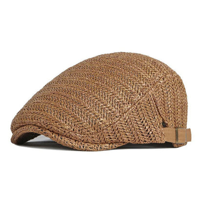 🧢 Pletená plochá čiapka v štýle slameného klobúka