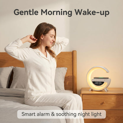 🌙🔋Crescent Moon Inteligentné ambientné svetlo 4 v 1 | Bluetooth reproduktor + bezdrôtová nabíjačka + RGB nočné svetlo + budík, polovičná cena