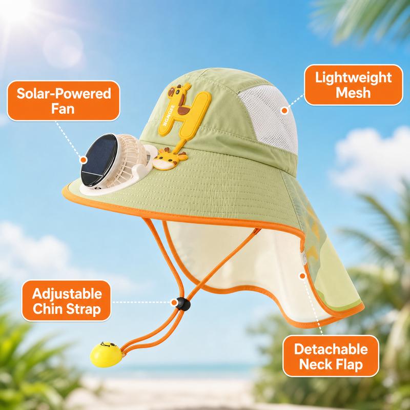 🌞Detský solárny ventilátorový slnečný klobúk｜CPF50+ vonkajší chladivý slnečný klobúk💨