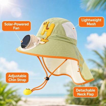 🌞Detský solárny ventilátorový slnečný klobúk｜CPF50+ vonkajší chladivý slnečný klobúk💨