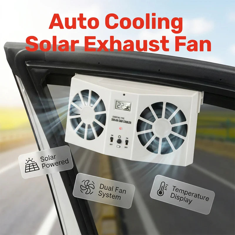☀️ Udržujte svoje auto v chlade – Automatický ventilátor s solárnym napájaním a displejom teploty – Platba pri doručení 🚗💨