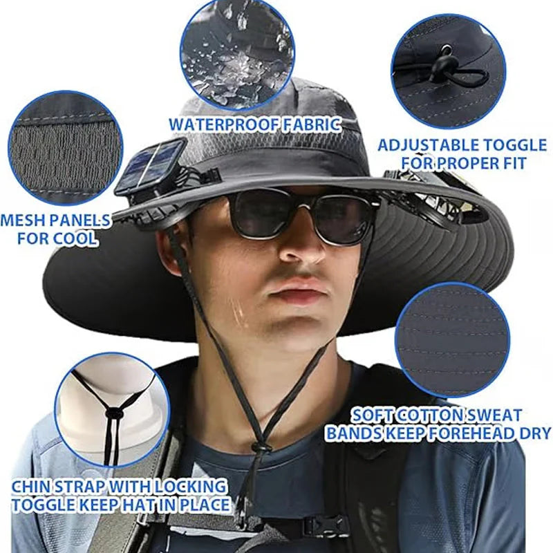 🌬️ 🌞Solárne napájaný slnečný klobúk s dvojitým ventilátorom｜Chladiaci vonkajší slnečný klobúk s dvojitým napájaním cez USB⛱️