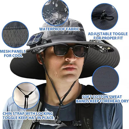 🌬️ 🌞Solárne napájaný slnečný klobúk s dvojitým ventilátorom｜Chladiaci vonkajší slnečný klobúk s dvojitým napájaním cez USB⛱️