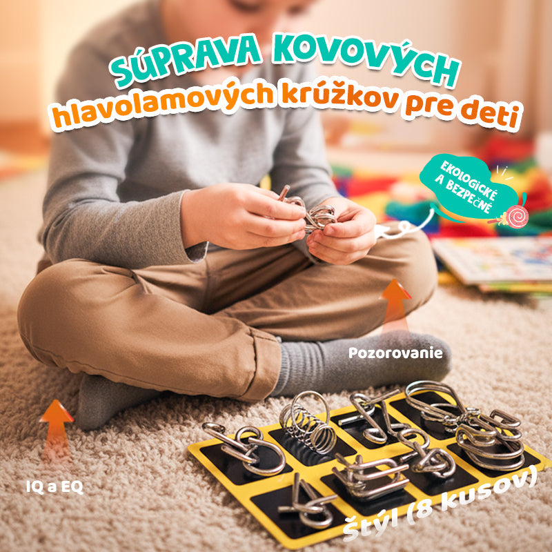 🧠🔠Kovový puzzle prsteň, osemdielna modrá verzia, hlavolamy
