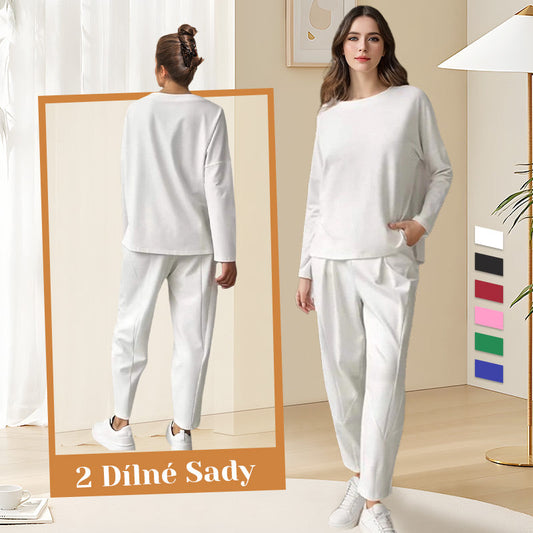 Dvojdielna súprava s dlhými rukávmi a nohavicami s okrúhlym výstrihom