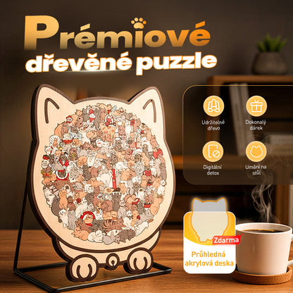 🎅135dielne drevené puzzle v tvare mačky vo farbách Morandiho