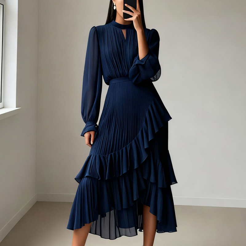 👗Dámske midi šaty s výstrihom a volánikmi😍