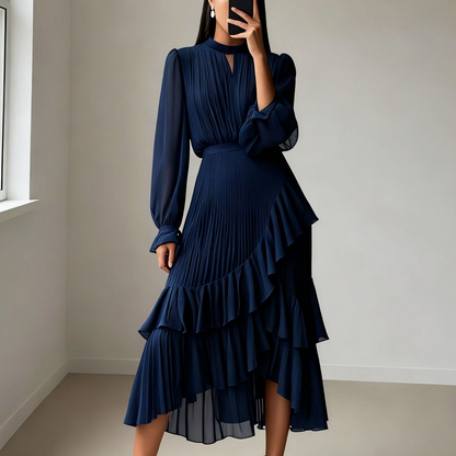 👗Dámske midi šaty s výstrihom a volánikmi😍