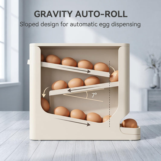 🥚Gravity Automatic Egg Roller Storage Box ｜30-dielny stojan na vajcia s veľkou kapacitou do chladničky šetrí miesto✨