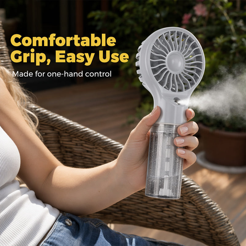 💦Ručný ventilátor s nano sprejom｜🍃Štyri nastaviteľné rýchlosti vetra, dvojitý chladiaci účinok: prúdenie vzduchu, hydratácia a rozprašovanie.