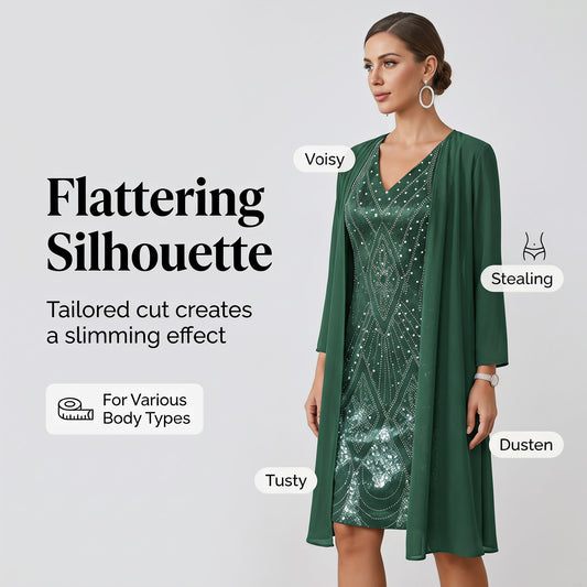 👗Dvojdielna súprava šifónových šiat s výstrihom do V a dlhého kardiganu, priedušná, lichotivá, dostupná vo viacerých veľkostiach, elegantné dámske oblečenie💐🩰