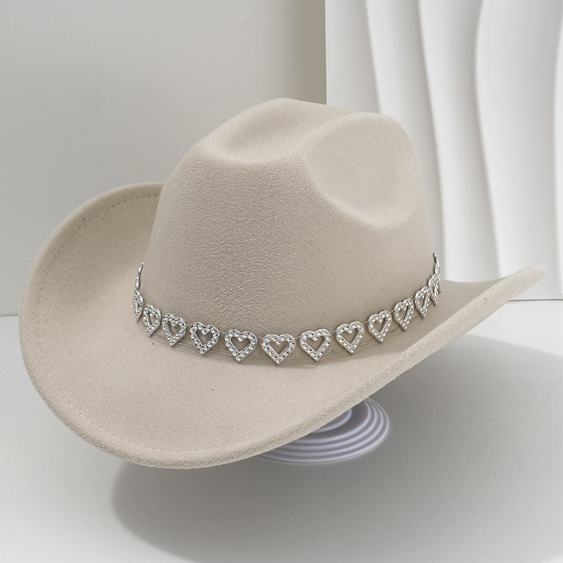 🤠Kovbojský klobúk v západnom štýle s kamienkami a srdiečkami - Ideálny na hudobné festivaly, večierky a fotenie!🎩