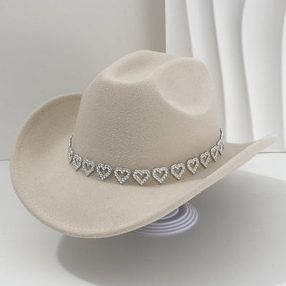 🤠Kovbojský klobúk v západnom štýle s kamienkami a srdiečkami - Ideálny na hudobné festivaly, večierky a fotenie!🎩