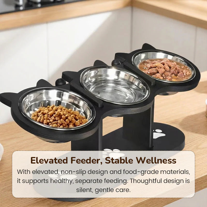 🐾Vysoká miska pre mačky a psov s tromi miskami – neklzká a stabilná🥣🍽️✨
