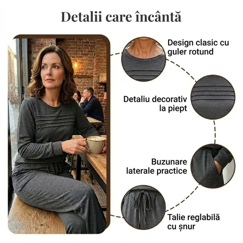 🔥Tvoj nový obľúbený outfit! 👗✨ Dámska súprava s blúzou s okrúhlym výstrihom a nohavicami so šnúrkou 🛋️☕