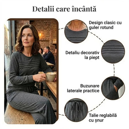 🔥Tvoj nový obľúbený outfit! 👗✨ Dámska súprava s blúzou s okrúhlym výstrihom a nohavicami so šnúrkou 🛋️☕