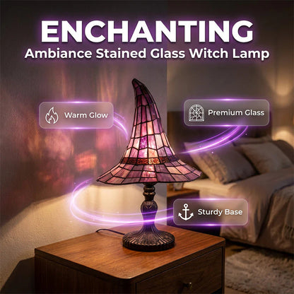 🧙‍♀️Stolová lampa s čarodejníckym klobúkom z farebného skla｜Gotická retro magická atmosféra, nočné svetlo k posteli🔮