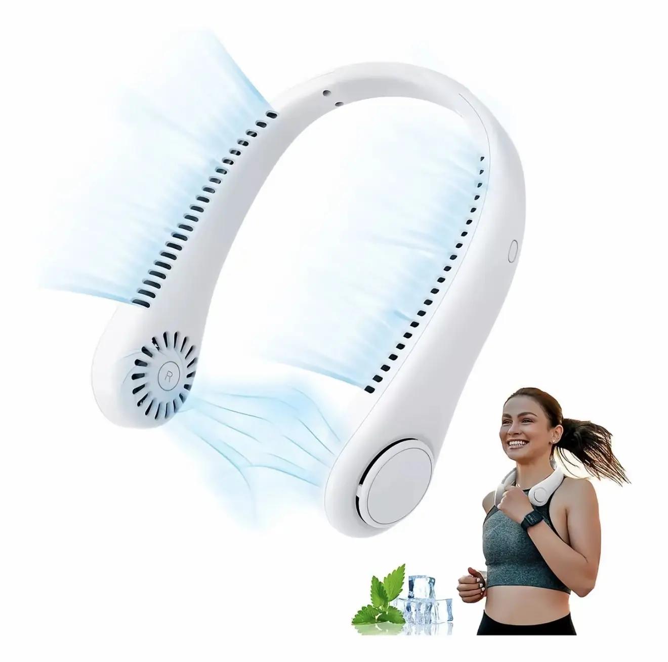 Prenosný mini ventilátor na krk, dobíjateľný cez USB, bezlopatkový, s 3 rýchlosťami a silným prúdom vzduchu