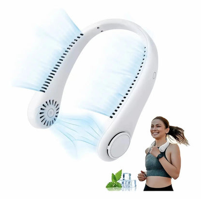 Prenosný mini ventilátor na krk, dobíjateľný cez USB, bezlopatkový, s 3 rýchlosťami a silným prúdom vzduchu