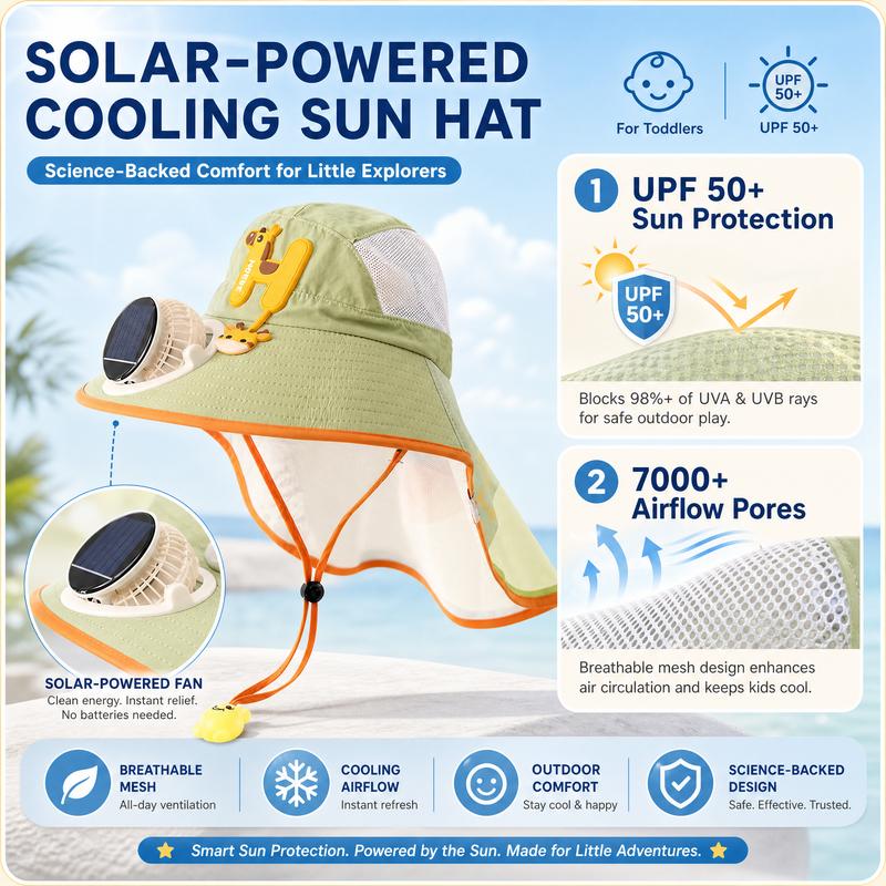 🌞Detský solárny ventilátorový slnečný klobúk｜CPF50+ vonkajší chladivý slnečný klobúk💨