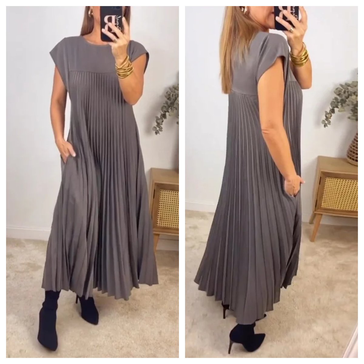 🔥Dámske skladané jednoduché jednofarebné šaty👗