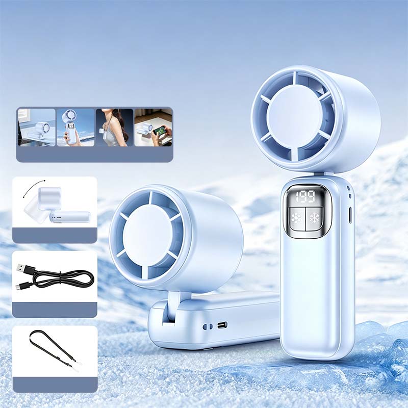 ❄️Skladací ventilátor 5 v 1 s polovodičovým chladením｜199 úrovní rýchlosti vetra, dlhá výdrž batérie, prenosný ventilátor na ľad✨