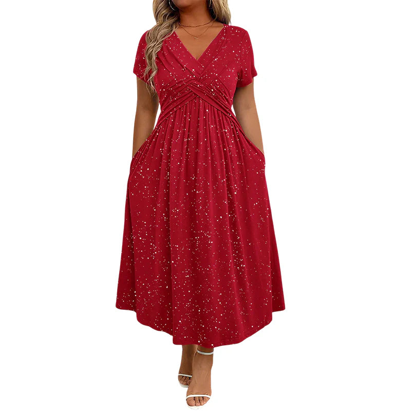 👗Elegantné dámske šaty s výstrihom do V a prekrúteným detailom vpredu