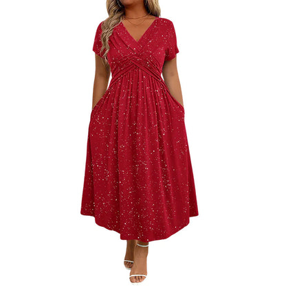 👗Elegantné dámske šaty s výstrihom do V a prekrúteným detailom vpredu