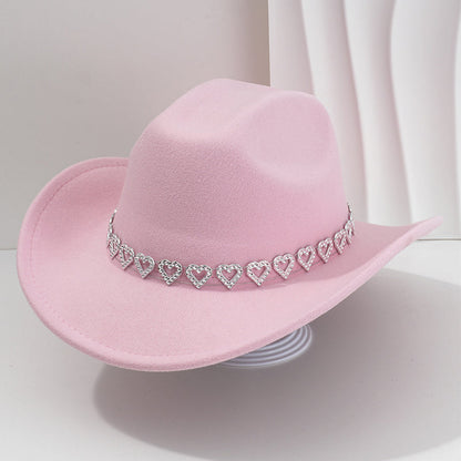 🤠Kovbojský klobúk v západnom štýle s kamienkami a srdiečkami - Ideálny na hudobné festivaly, večierky a fotenie!🎩