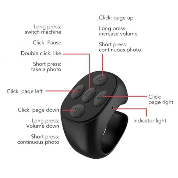 🤳Časovno omejen 50 % popust⚡ Daljinski upravljalnik Bluetooth Ring, 10-metrsko orodje za selfije na daljavo, aplikacija ni potrebna, naprava za obračanje strani